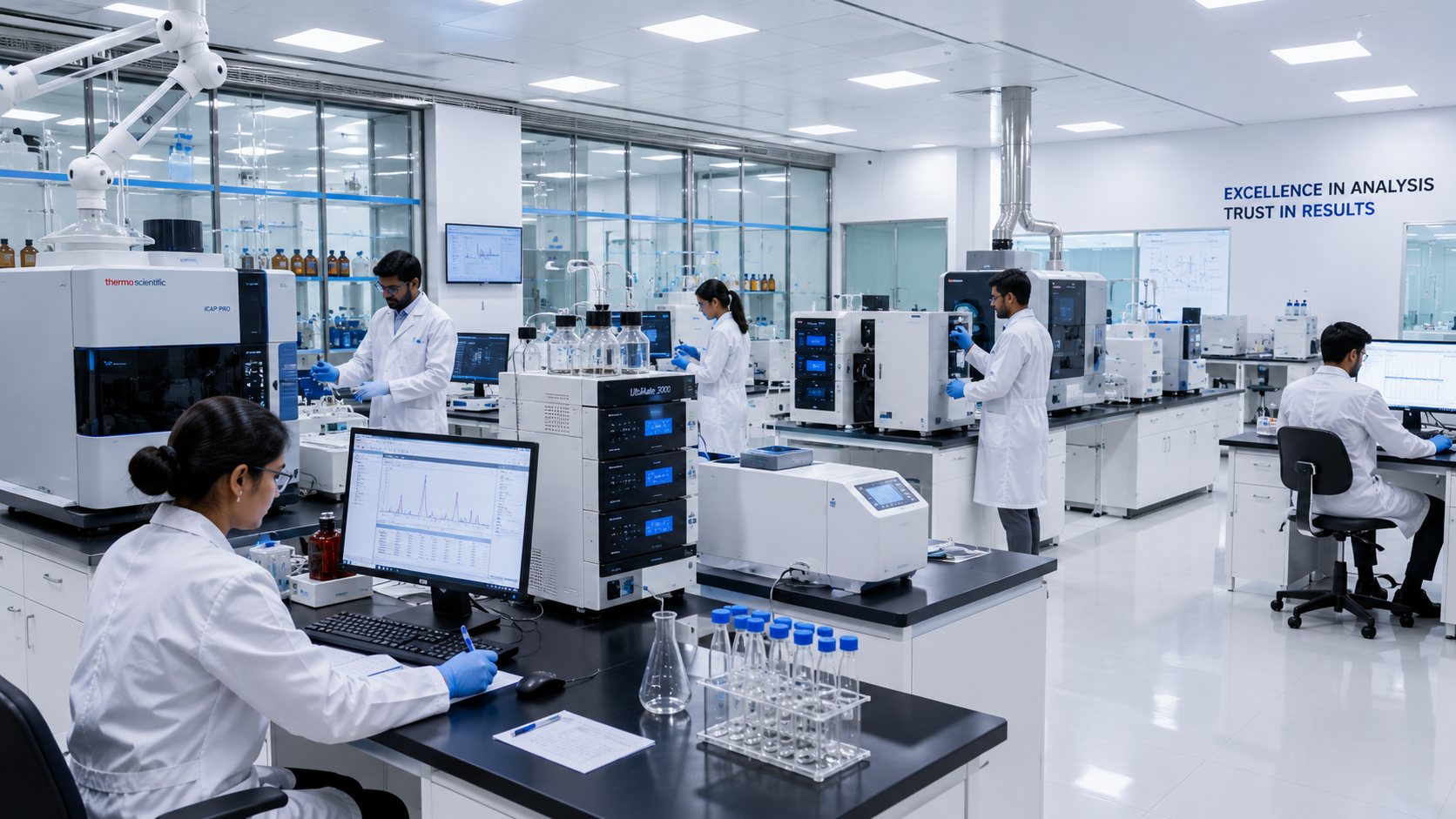 Analytical laboratory with HPLC and GC instruments